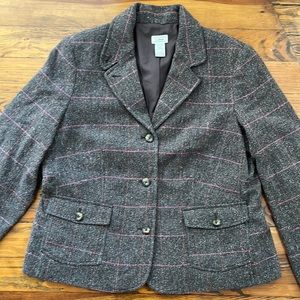 Vintage L.L. Bean Wool Silk Blend Tweed Brown Women's Blazer Size XL Reg
